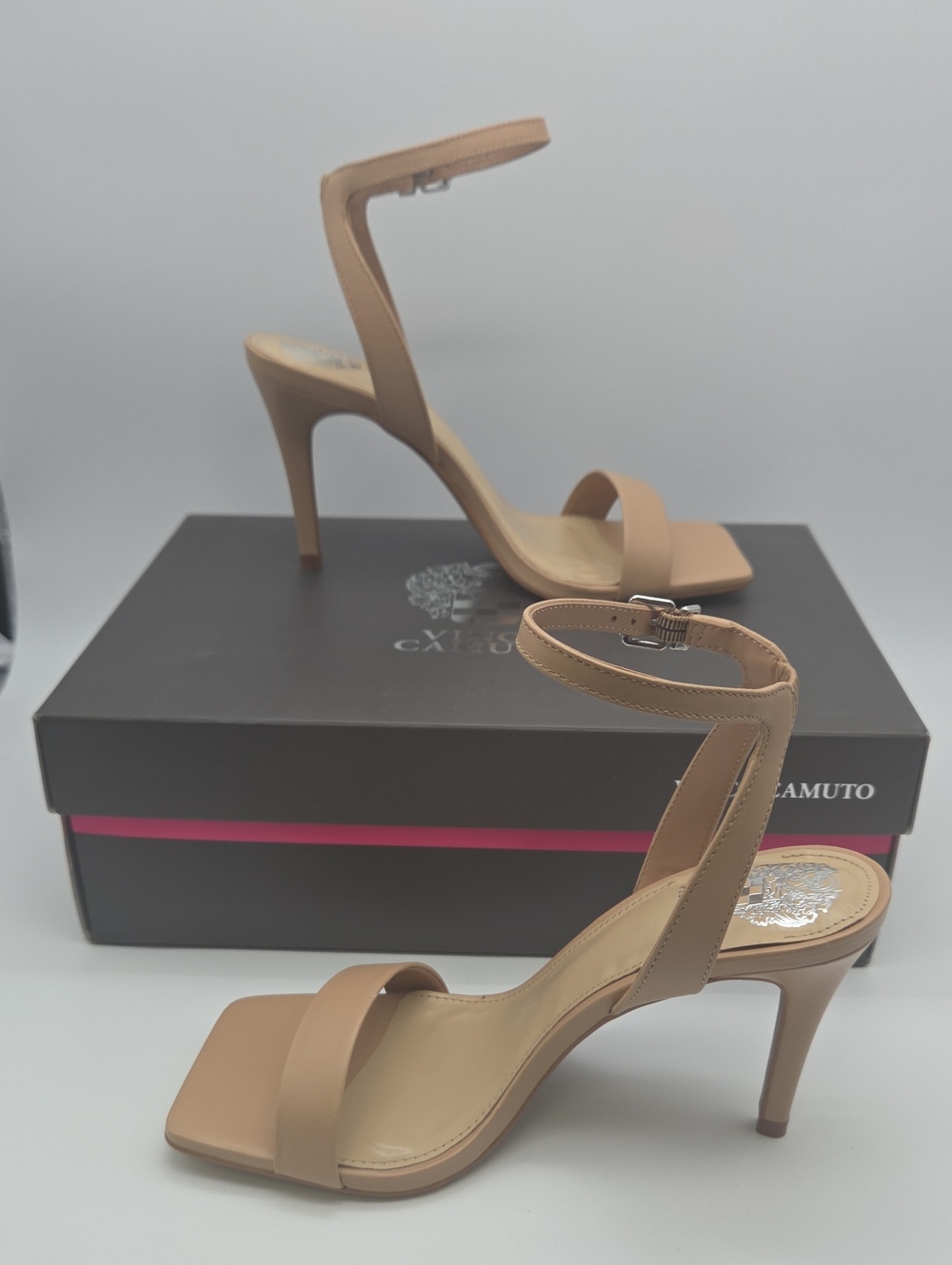 Vince Camuto Tan Ankle-Strap Stiletto Sandals